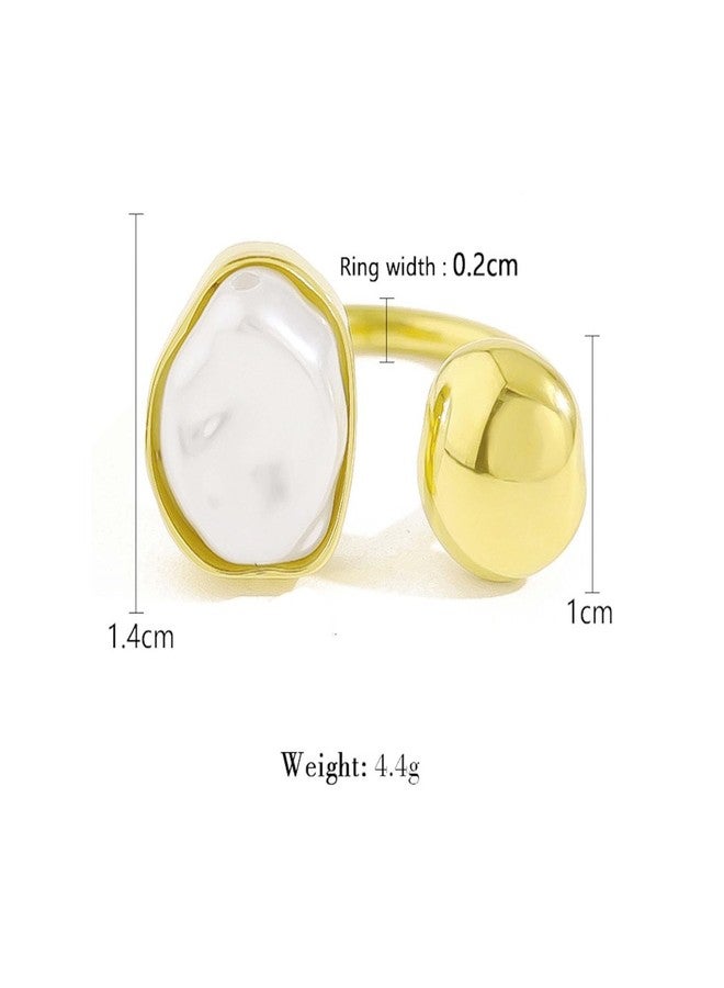GLMOCM Baroque Pearl Ring for Women Irregular Pearl Rings Gold Statement Ring Adjustable Chunky Pearl Ring for Women Holiday Wedding Jewelry (Gold and pearl) - Image 4